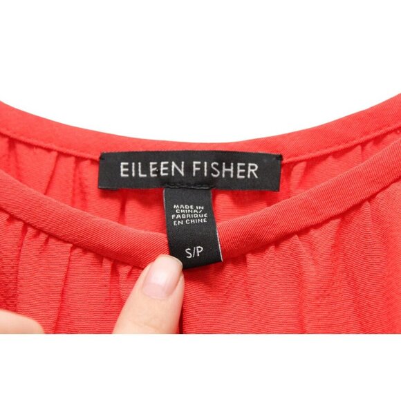 Eileen Fisher Midi Dress Size Small Coral Tencel Lyocell Crepe A-Line Keyhole - Picture 11 of 15